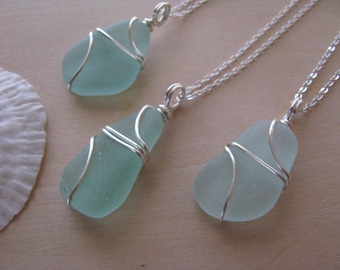 Real Sea glass wedding necklaces bridesmaid gift mermaid jewelry beach wedding gifts natural beach glass mothers day jewelry green