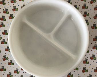 White Glass 3 Part Divided Baby Dish - McKee Glass - 3 Part - Vintage