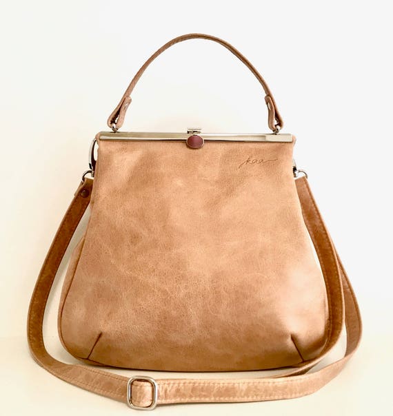 Everyday Bag, Her Leather Bag, Sling Leather Bag, Minimalist Bag Women, Leather Carryall | Brown Leather Handbag with Retro Clip Closure