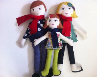 Custom Cloth Doll Family of Three