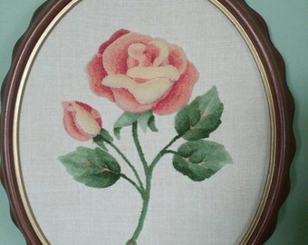 Vintage Handmade Trapunto 3-D flower in frame