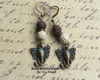 Elephant Earrings - Elephant Lava Bead Earrings - Elephant Jewelry - Lava Bead Earrings - Diffuser Earrings - Aromatherapy Jewelry