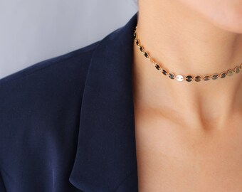 Coin Choker Necklace - Gold Choker - Gold Disc Necklace - Gold Coin Necklace - Sequin Choker - Statement Necklace - Bohemian Choker