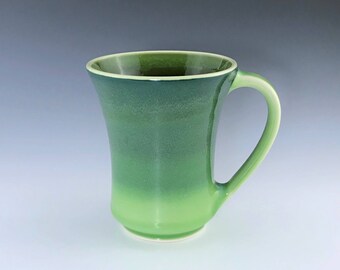 Green Ceramic Mug, Large Porcelain Mug, Ceramic Coffee Mug, Wheel Thrown Pottery Mug, Green Ombré Mug, Large Tea Mug, Ceramic Coffee Cup