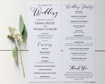 Wedding Program Printable, Wedding Program Template, Editable Wedding Program, Rustic Wedding Ceremony Program, Instant Download. WC3