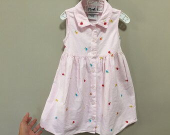Vintage Girls Dress, Pink Sleeveless Dress Embroidered Pink Dress Girls Vintage Dress Floral Dress Cute Vintage Kids Clothes 4 Toddler Dress