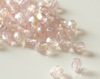 4 mm Round Faceted Glass Czech Beads - Light Pinkcs aprox 120 pcs- 5185