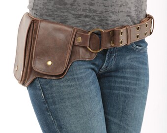 Hip Pack Leather Utility Belt - Bomber Brown (Largest pockets of most any belt on the market, great for phones, functional and beautiful)