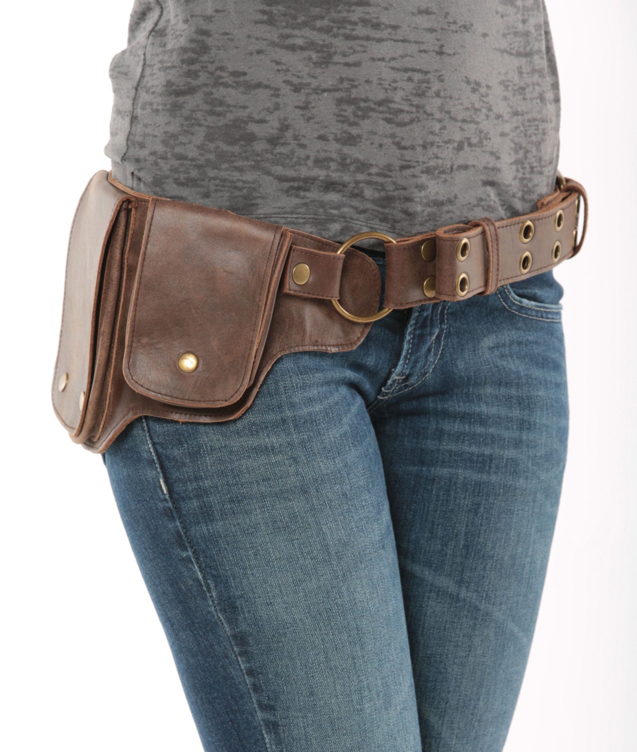 Hip Pack Leather Utility Belt Bomber Brown Largest pockets