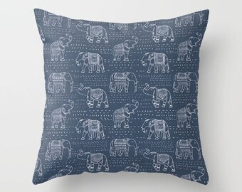 Elephant Pillow Cover Navy Pillow India Pillow Decorative Pillow Size Choice