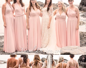Bridesmaid Dress BLUSH Long INFINITY Convertible Short Long Bridesmaids Custom Designed Bridesmaids Dress Long Blush Wrap dress Prom dress