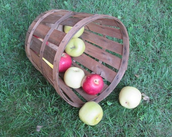 Vintage Split Wood Basket, Open Slat Basket, Farm Market Basket, Gathering Basket