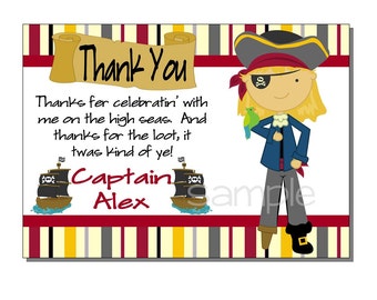 Pirate Thank You Card Birthday Party - DIGITAL or PRINTED