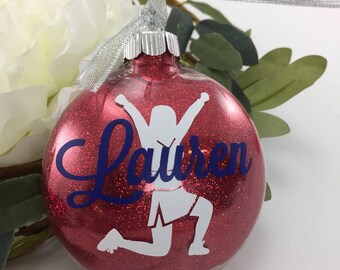Cheerleader V-Up Glitter Ornament, Personalized glitter ornaments, cheerleading gift, gifts for cheerleaders, monogrammed