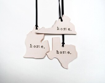 Custom State Ornament, Home, Ceramic, Pottery, Handmade - State shape - Christmas Tree Ornament - Lauren Sumner Pottery - Teacher Gift