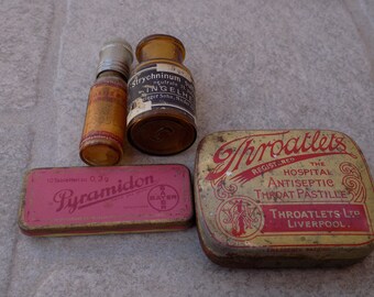 Antique pharmaceutical apothecary box tin empty glass metalic cup small size, tin