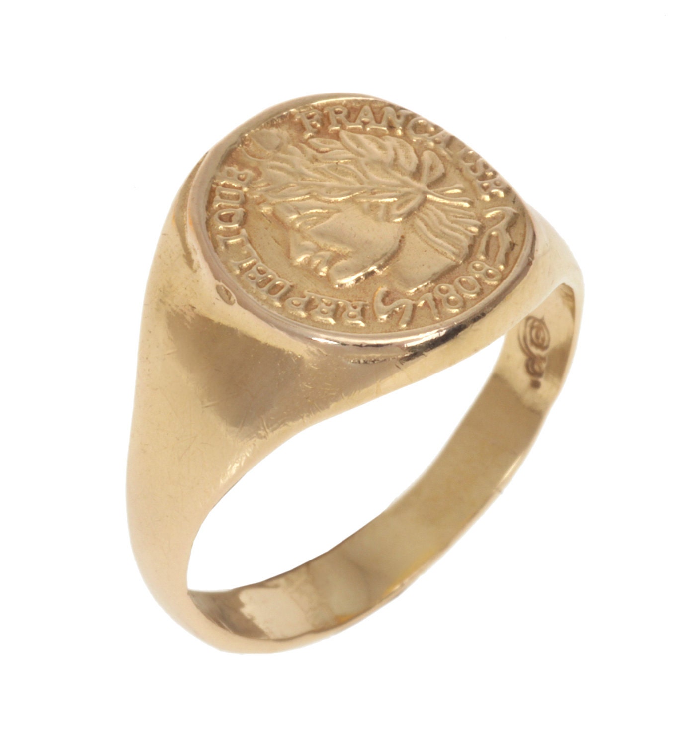 14K Solid Gold Coin signet ring Coin Pinkie Signet Ring