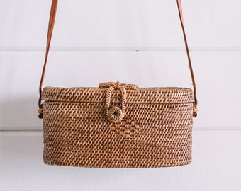 Balinese Crossbody Bag- Box bag- Basket Bag - Straw Bag- Summer Bag- Wicker Bag- Boho Bag- Woven Purse- Woven Bag- Hippie Bag- Bohemian Bag