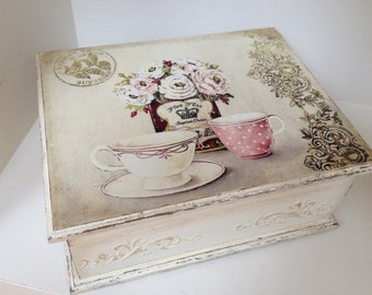 Tea box - vintage cream tea time box...Tea storage