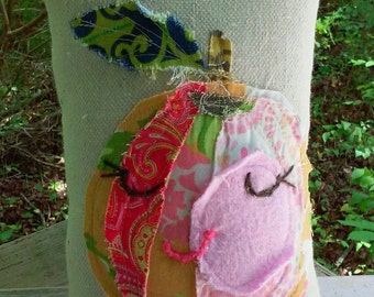 Weekend Special Raggy Applique Peach SMALL Pillow Ready to Ship YelliKelli