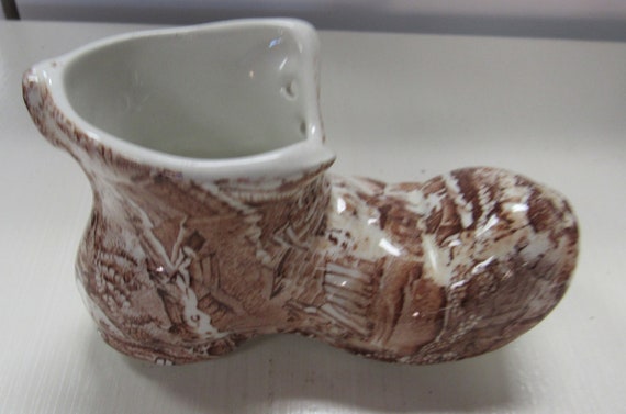 Old Foley porcelain brown and white miniature boot
