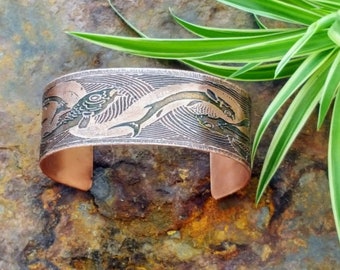 Etched copper bracelet with Art Nouveau Fish design - etched bracelet - Boho bracelet design - Birthday gift - Gift for her - Boho Wedding