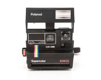 Polaroid 600 Supercolor 635CL Instant Camera - Black Body Rainbow Stripe - Film Tested and Working