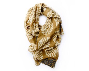 Gold Scarf SAMPLE SALE cotton silk scarves wrap Block Printed Scarf anniversary gift for women natural dyes women accessories - Gold Leaf