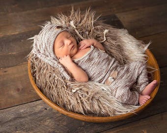 Brown and cream newborn romper / photography prop