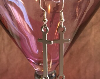 Silver cross earrings with dangle