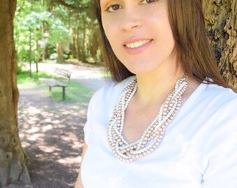 Pearl Statement Necklace, Chunky Pearl Necklace, Ivory and Champagne Pearl Necklace, Braided Pearl Necklace, Bridal Necklace