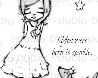 Born to Sparkle 2 Versions Digital Stamp - Printable - Art to Color by STUDIODUDAART