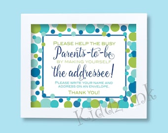 Baby Shower | Address an Envelope | Parents to Be Table Sign | Ocean Theme | Blues Aquas Greens | 8 x 10 | Printable | INSTANT DOWNLOAD