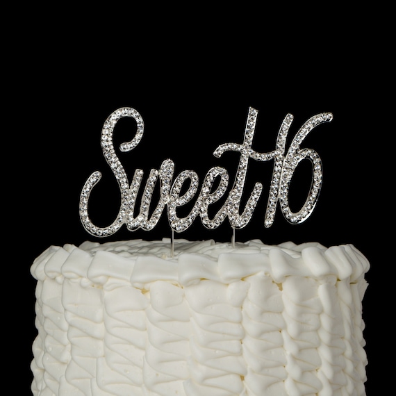 Download Sweet 16 Cake Topper 16th Birthday Silver Rhinestone Number