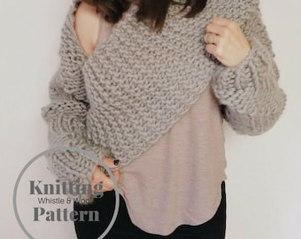 Knitting Pattern, The Kent Wrap,Adult SM-XL sizes on pattern,chunky wool, picture tutorial, by Whistle and Wool