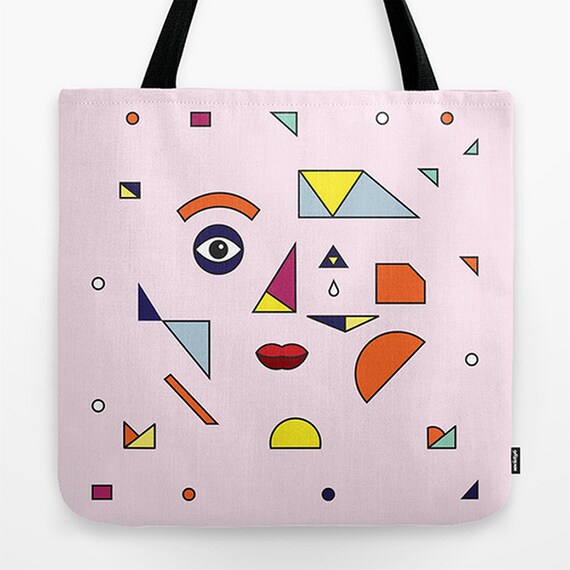 FACE MODERN (No.2) - Pink - Girl's / Woman's - Tote Bag / Book Bag / Record Bag - 18" x 18"