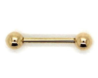 14K Yellow Gold Straight Barbell with Screw Balls – Sizes 14G-20G