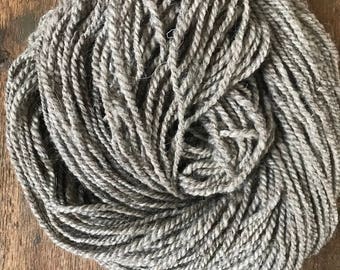 Hoarfrost, 132 yards, light bulky weight handspun yarn, undyed grey yarn, natural grey yarn, grey weaving yarn, rustic handspun yarn