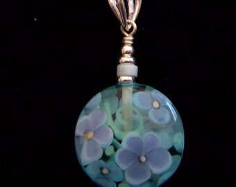 Sapphireskies Sterling Silver Whimsy Flowers Lampwork & Amazonite Pendant