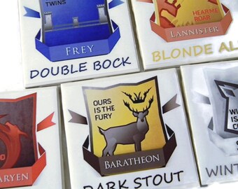 Stark, Baratheon, Lannister, Targaryen, Frey,Game of Thrones,Beer Coasters, Sansa Stark, Ned Stark, Arya Stark, Emilia Clarke,Sophie Turner