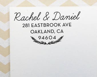 Custom Return Address Stamp, Wedding Address Stamp, Self-Inking Stamp, Wooden Stamp, Rubber Stamp, Leafy Address Stamp for Wedding Invites