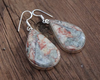 Natural Stone Crazy Lace Agate Sterling Silver Earrings - Boho chic Earrings - Natural Stone Earrings - Agate Earrings