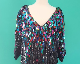 Vintage 1980s Swee Lo Sequin Beaded Top/Plus Size Vintage