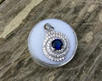 Sterling Silver, Charm Pendant, Bejeweled Swirl, Simulated Sapphire, Simulated Diamond, Component Element, September Birthstone