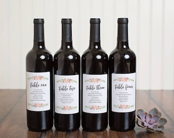 Wedding Seating Chart Wine Bottle Labels \\ INSTANT DOWNLOAD \\ Printable DIY