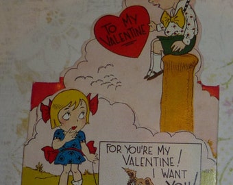 For My Valentine Cute Standing Vintage Card