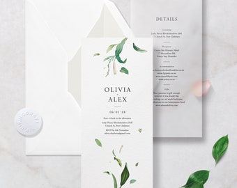 SAMPLE Premium Floral Vellum + Card Wedding Invitation with Lined Envelope and Embossed Sticker