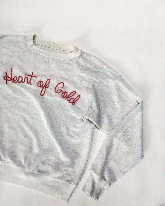 "Heart of Gold" Hand Embroidered Crew Neck Sweater ~ Made to Order