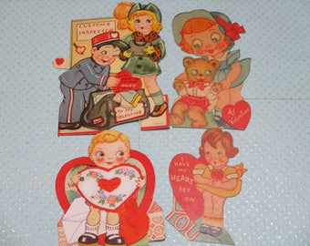 Vintage Childrens Valentine Day Cards Lot-Ephemera-Mixed Media-Paper-Crafts-Scrap Booking-Victorian-1930's