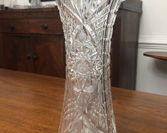 tall American Brilliant Period "corset" crystal vase
